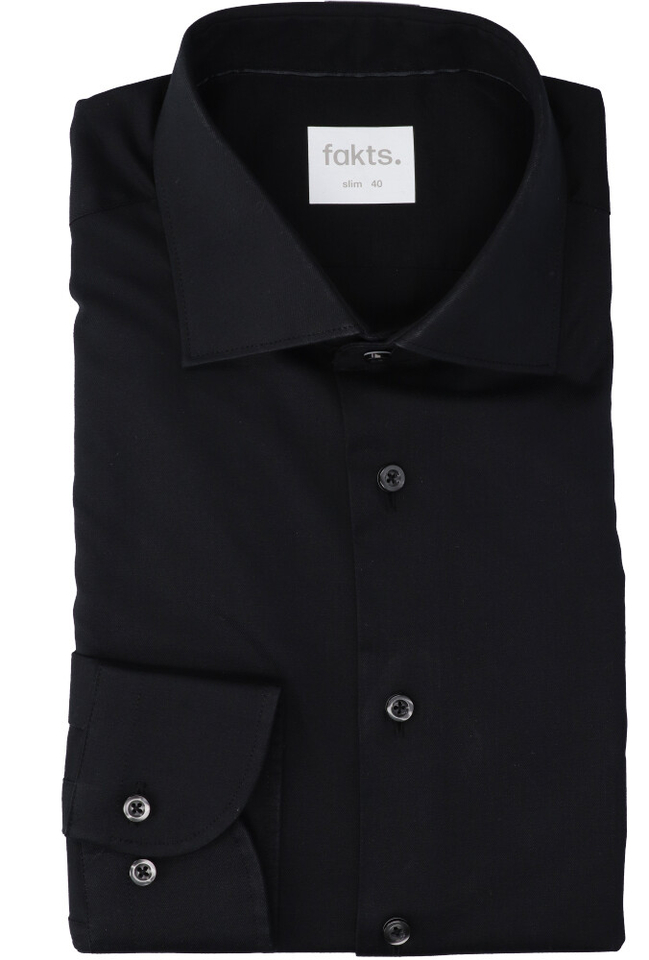 Zwart katoenen hemd ( slim fit) met lange mouwen Fakts