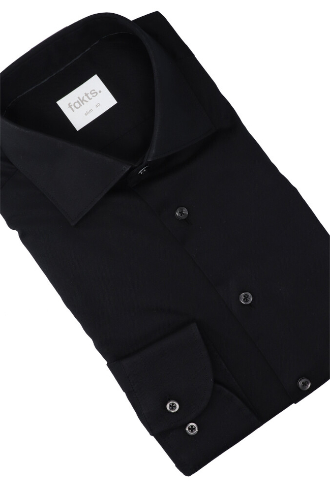 Zwart katoenen hemd ( slim fit) met lange mouwen Fakts