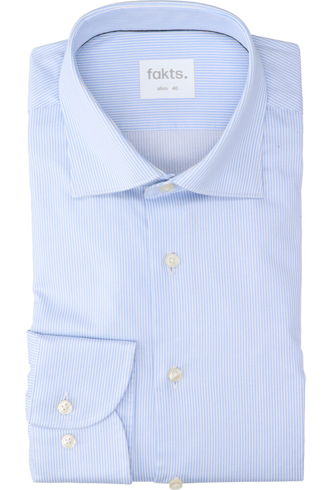 Blauw en wit gestreept katoenen hemd (slim fit) met lange mouwen Fakts
