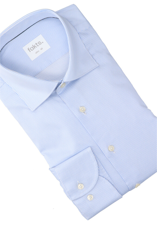 Blauw en wit gestreept katoenen hemd (slim fit) met lange mouwen Fakts