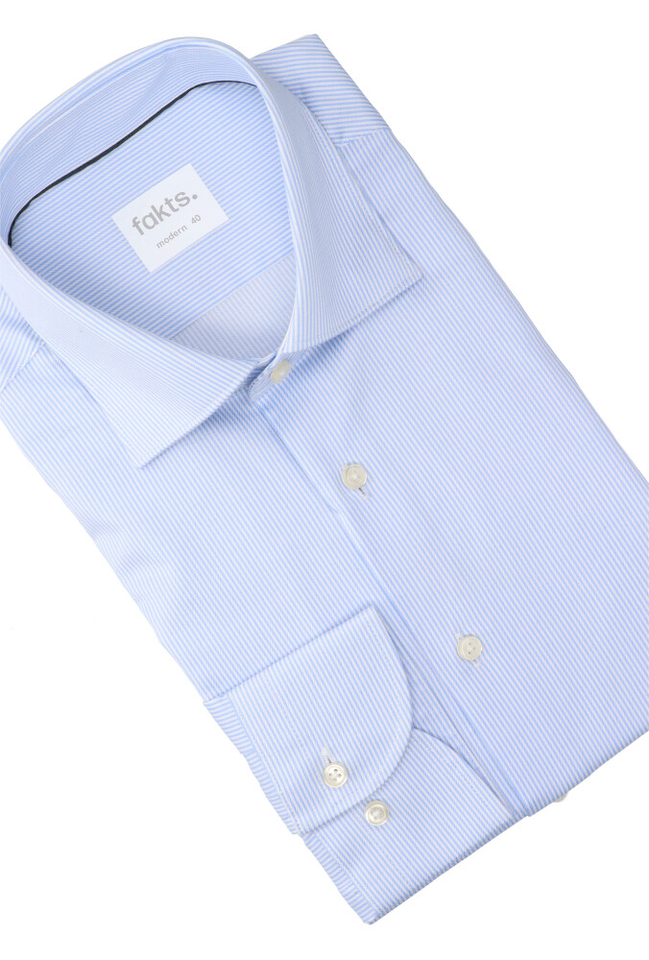 Blauw en wit gestreept katoenen hemd (regular fit) met lange mouwen Fakts