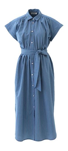 Lang blauw gestreepte hemdjurk met korte mouwen Sardaigne Bellepiece