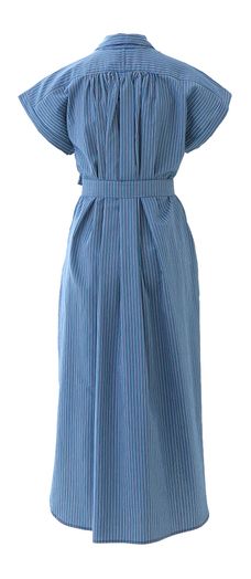 Lang blauw gestreepte hemdjurk met korte mouwen Sardaigne Bellepiece