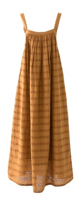 Bellepiece Caramel kleurige lange oversized katoenen jurk Valengo