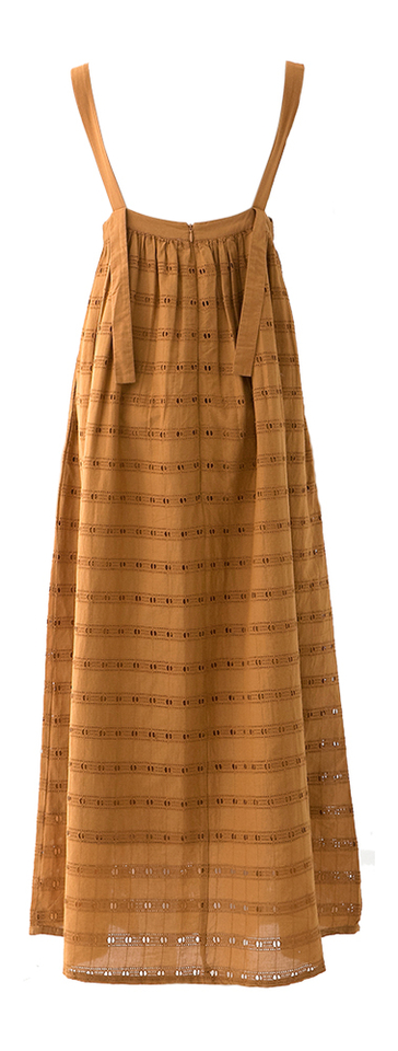 Caramel kleurige lange oversized katoenen jurk Valengo Bellepiece