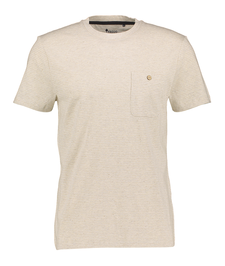 Beige gestreepte t-shirt met borstzak Faguo