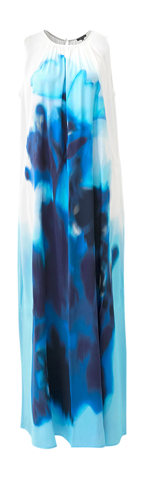 Blauw en witte lange mouwloze jurk in print Caroline Biss
