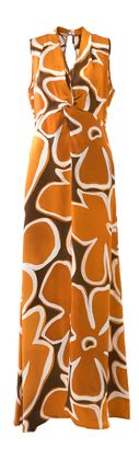 Caroline Biss Bruine maxi-jurk met print en split vooraan