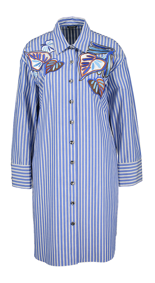 Blauw en wit gestreepte hemdjurk met detail Caroline Biss