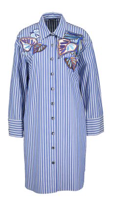 Caroline Biss Blauw en wit gestreepte hemdjurk met detail