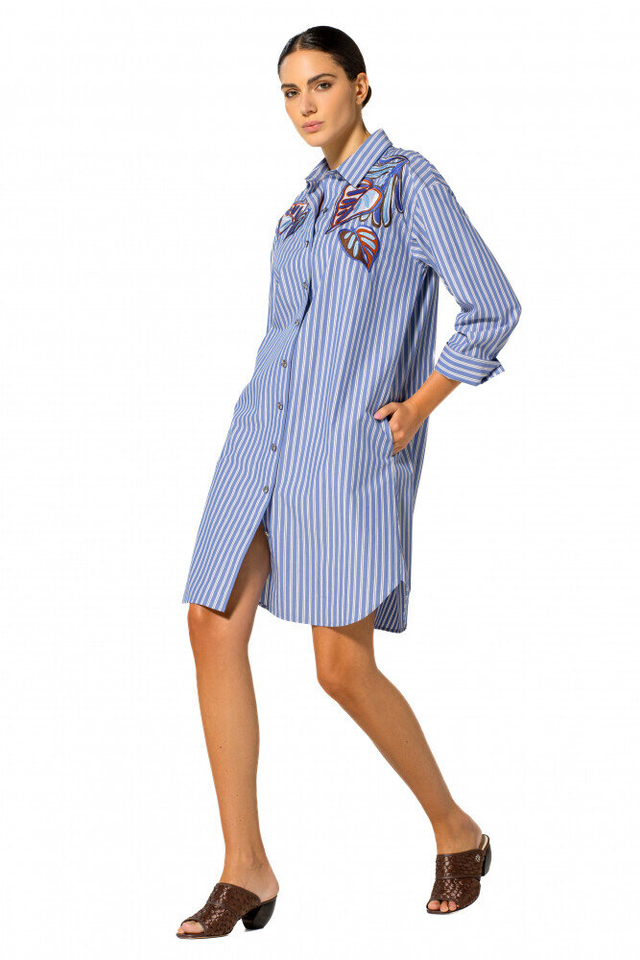 Blauw en wit gestreepte hemdjurk met detail Caroline Biss