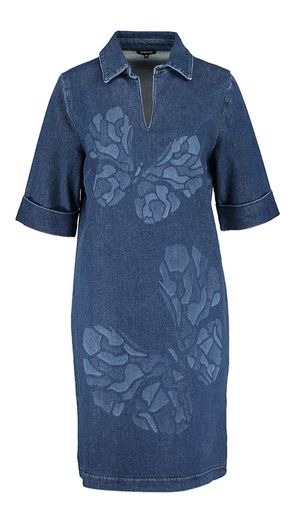 Donkerblauwe jeansjurk met motief Caroline Biss