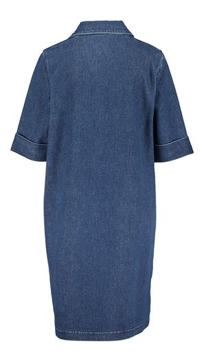 Donkerblauwe jeansjurk met motief Caroline Biss
