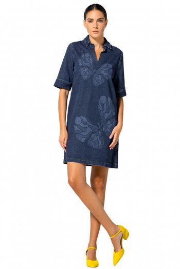 Donkerblauwe jeansjurk met motief Caroline Biss