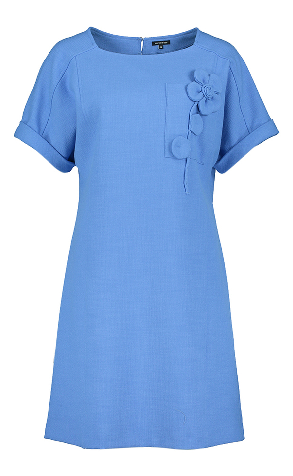 Hoogblauwe katoenen jurk met bloemdetail Caroline Biss