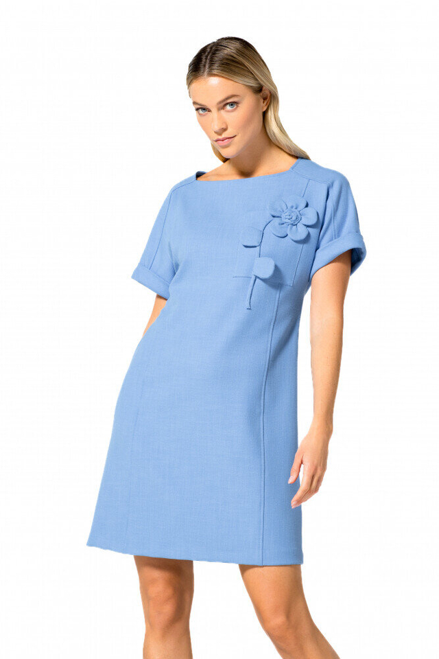 Hoogblauwe katoenen jurk met bloemdetail Caroline Biss