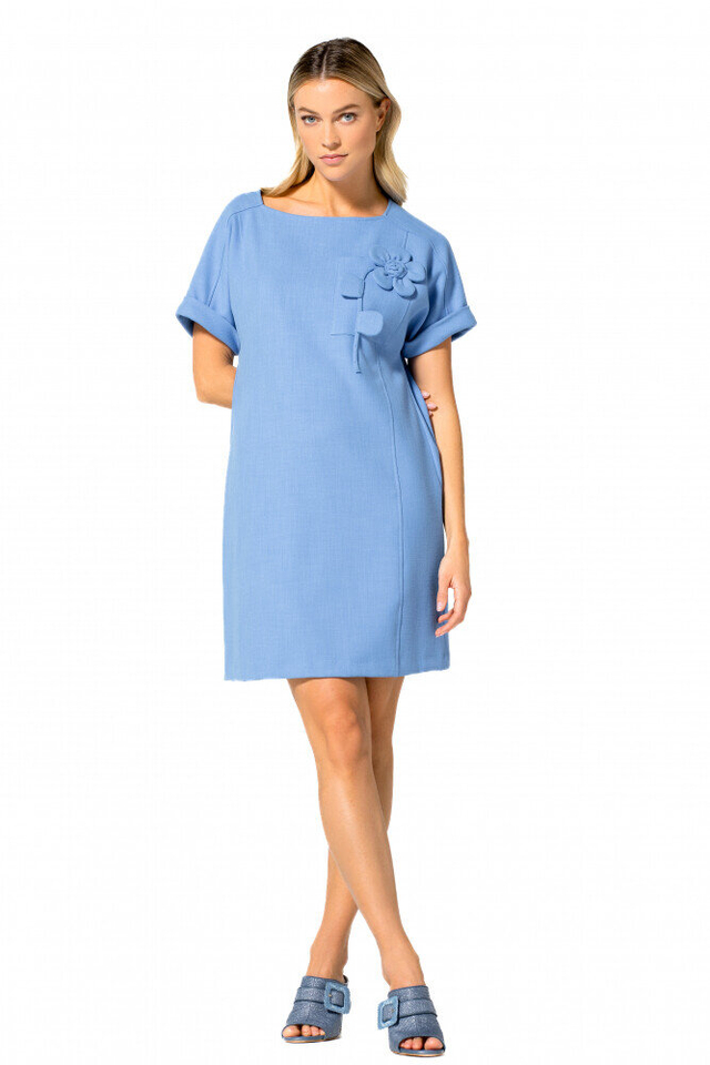 Hoogblauwe katoenen jurk met bloemdetail Caroline Biss