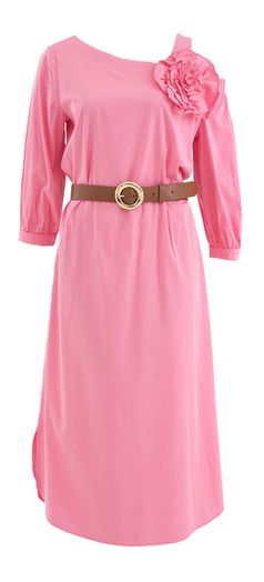 Roze katoenen off shoulder jurk met riem Caroline Biss 