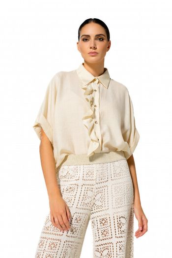 Licht beige bloes met frul Caroline Biss