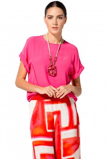 Fuchsia blouse met ronde hals en korte mouwen Caroline Biss