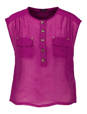 Fushia mouwloze bloes met gouden knopen Caroline Biss