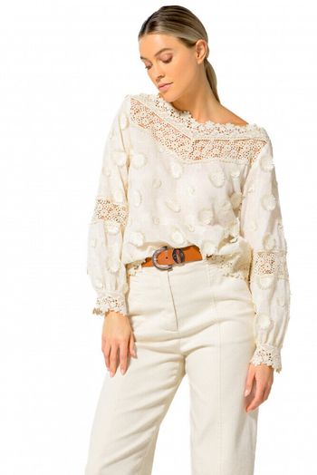 Beige bloes in kant en broderie Caroline Biss