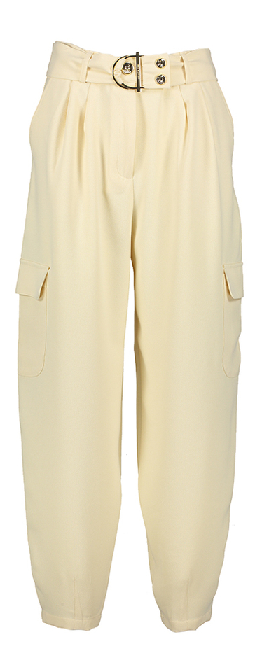 Beige geklede cargo broek met gouden knopen Caroline Biss