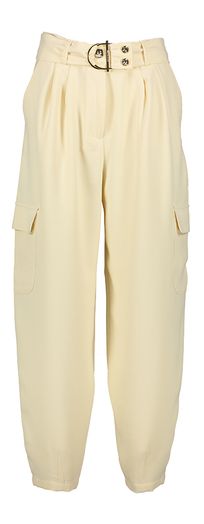 Beige geklede cargo broek met gouden knopen Caroline Biss
