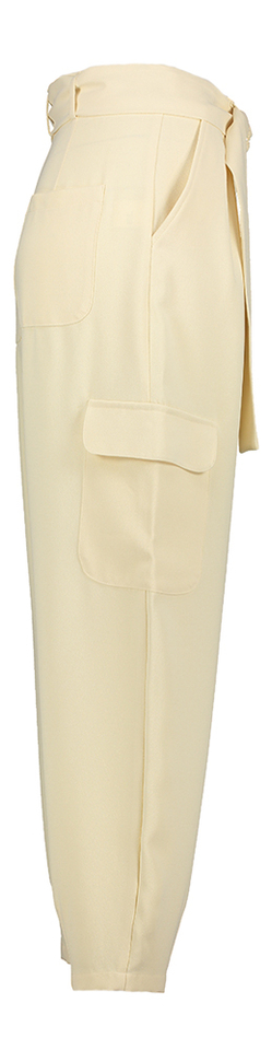 Beige geklede cargo broek met gouden knopen Caroline Biss