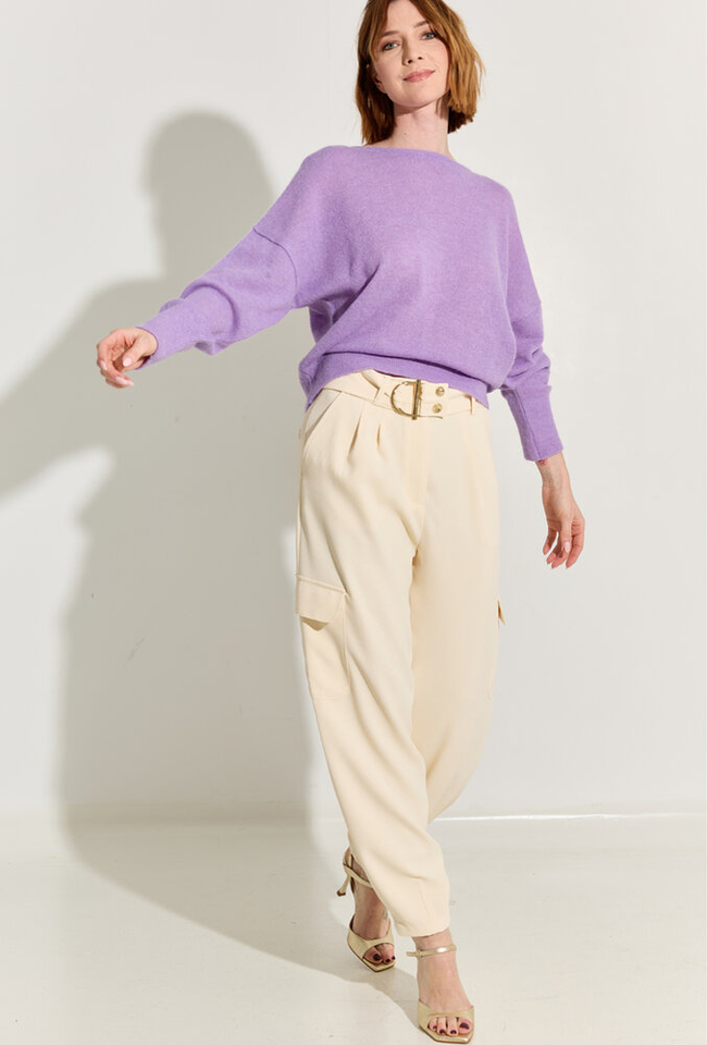 Beige geklede cargo broek met gouden knopen Caroline Biss