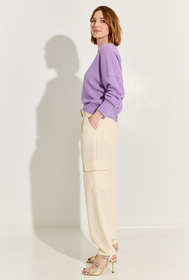 Beige geklede cargo broek met gouden knopen Caroline Biss