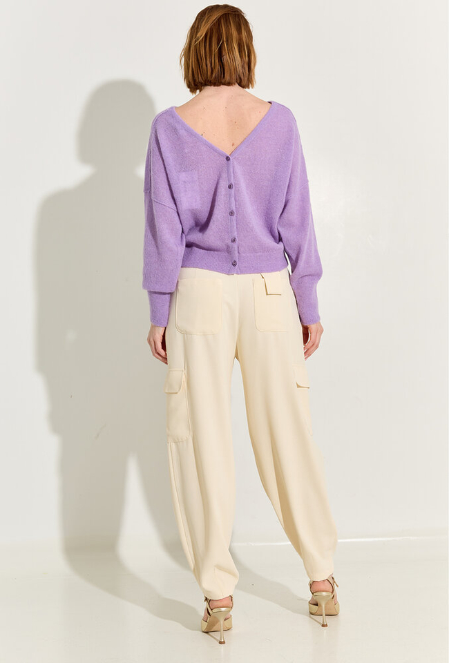 Beige geklede cargo broek met gouden knopen Caroline Biss