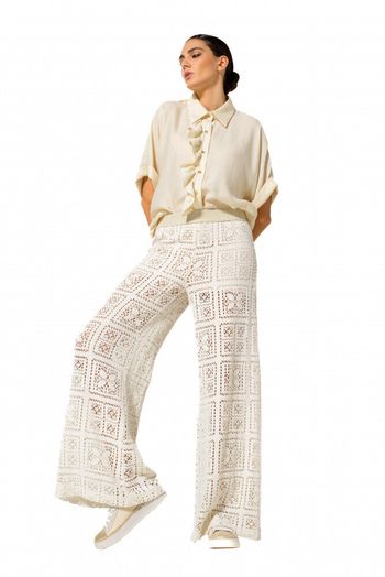 Beige geweven broek met elastiek Caroline Biss