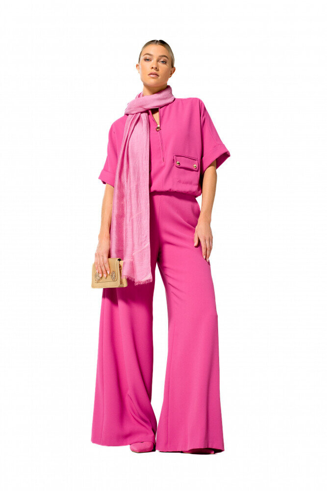 Fushia wijdvallende broek met rits Caroline Biss