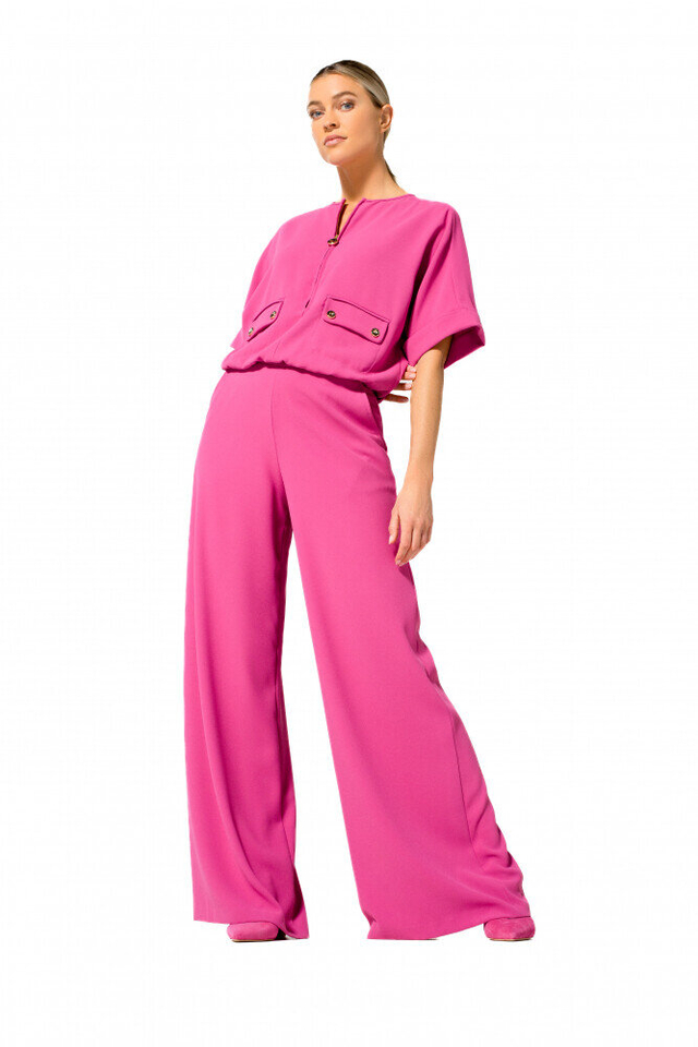 Fushia wijdvallende broek met rits Caroline Biss