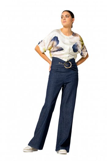 Donkerblauwe wijdvallende broek met riem Caroline Biss