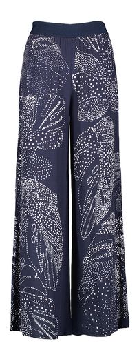 Donkerblauwe wijde broek met witte print Caroline Biss
