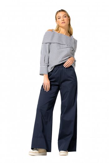 Blauwe katoenen wijdvallende broek met elastiek Caroline Biss