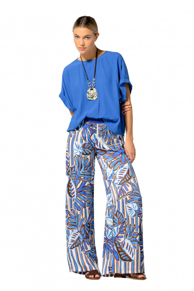 Blauw en bruine losvallende broek in print Caroline Biss