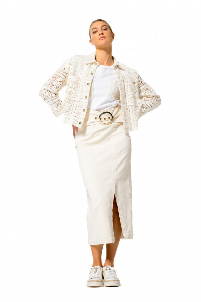 Beige jeansrok met split en riem Caroline Biss