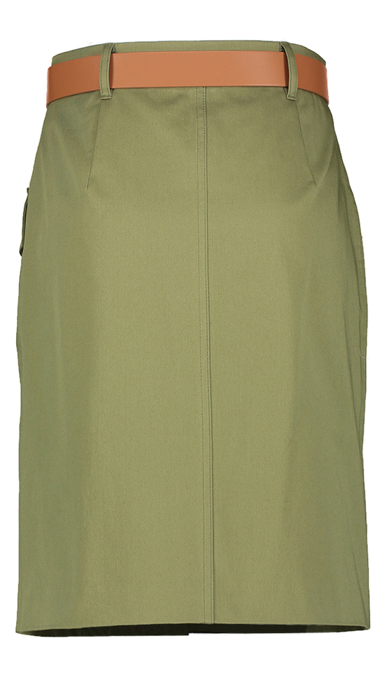 Kaki groene rok met goudkleurige detailknopen Caroline Biss