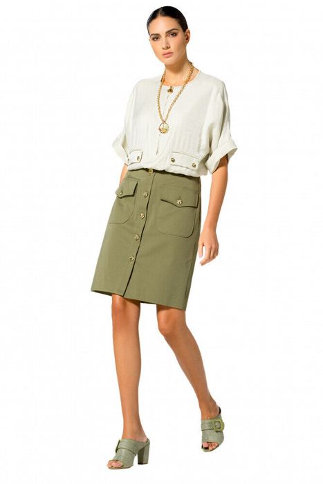 Kaki groene rok met goudkleurige detailknopen Caroline Biss