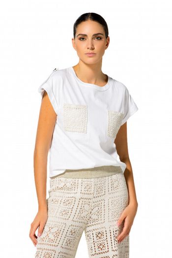 Witte t-shirt met broderie zakjes Caroline Biss
