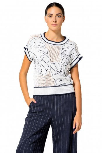 Witte katoenen debardeur met blauwe print Caroline Biss