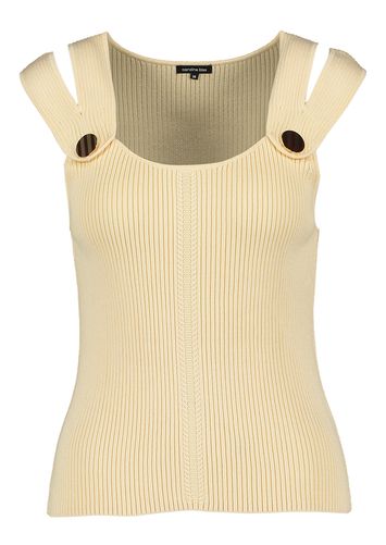 Beige top in ribbel met gouden knoop detail Caroline Biss