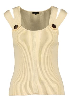 Caroline Biss Beige top in ribbel met gouden knoop detail