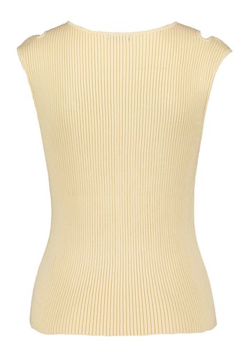 Beige top in ribbel met gouden knoop detail Caroline Biss