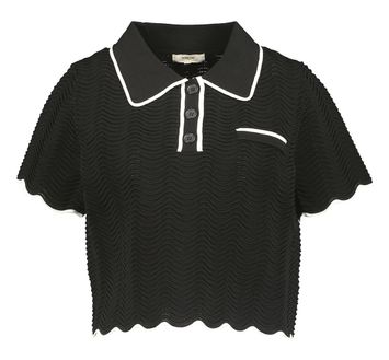 Zwarte cropped polo met ecru details Pikil Suncoo