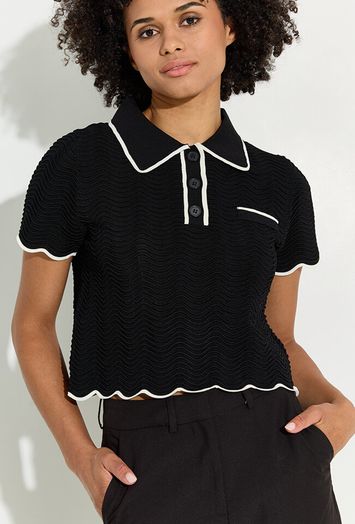 Zwarte cropped polo met ecru details Pikil Suncoo