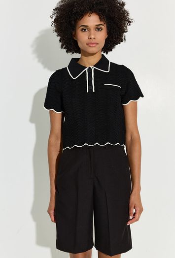 Zwarte cropped polo met ecru details Pikil Suncoo